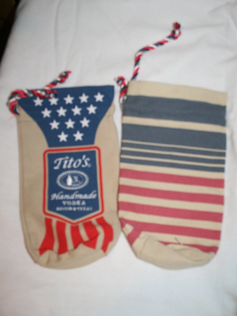 Vtg. (2) Tito's Vodka Canvas Bottle Drawstring Bottle Bags